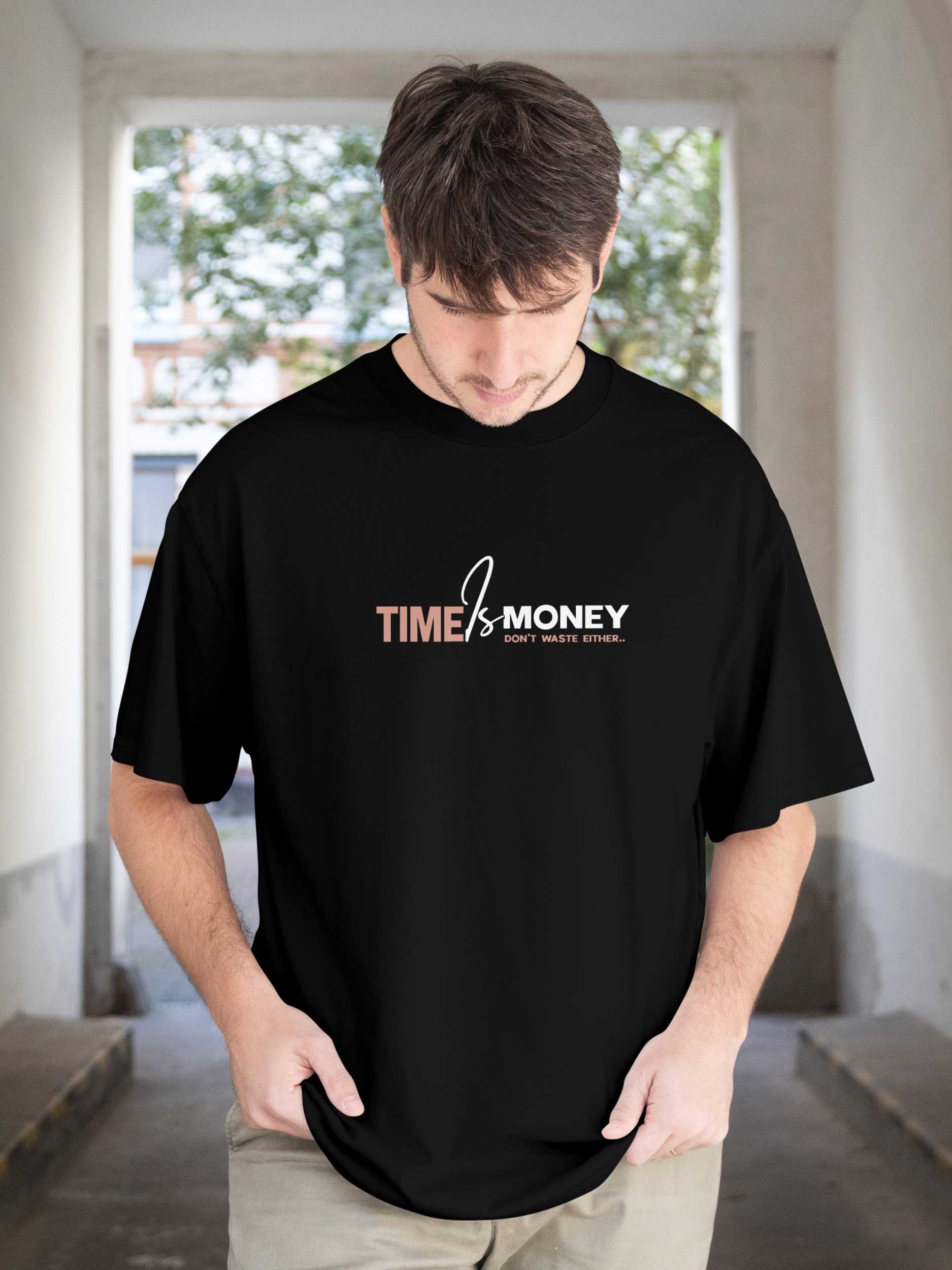 Oversized Black T-Shirt for Men with "Time is Money" - Image 2