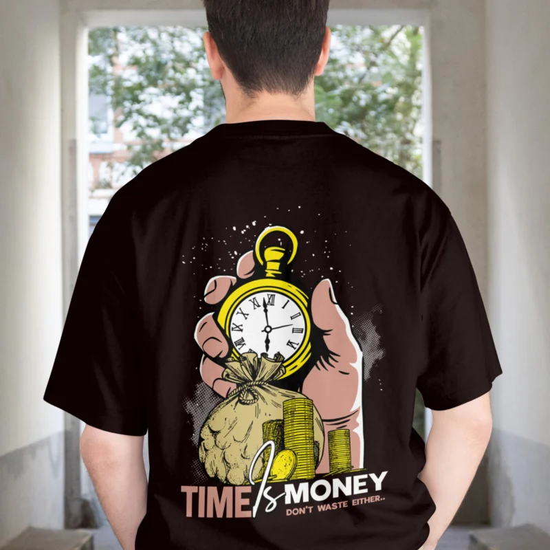 Oversized Black T-Shirt for Men with "Time is Money"
