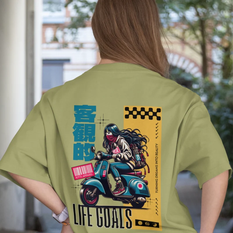 "Life Goals" Anime Scooter T-Shirt | Japanese Streetwear Graphic Tee
